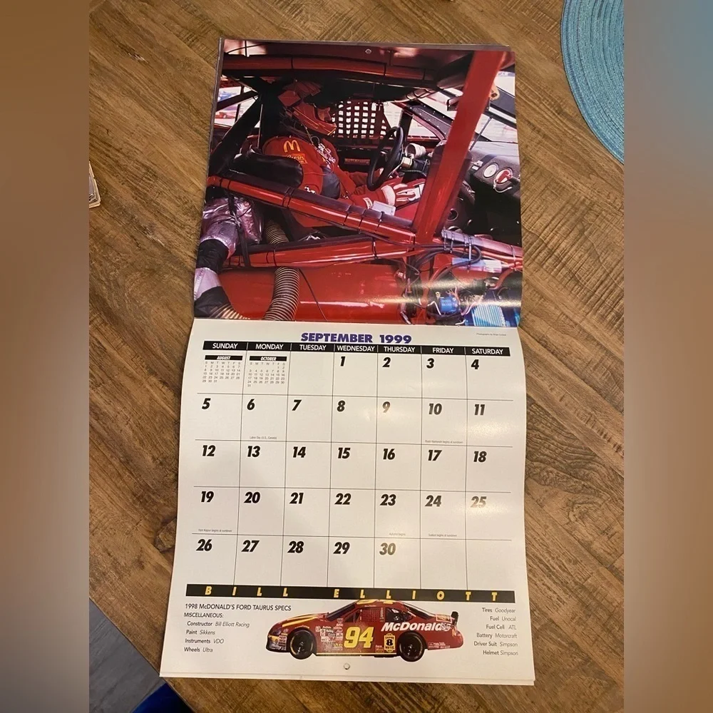 Vintage 1999 Bill Elliott Racing Calendar. Excellent Pre owned condition.